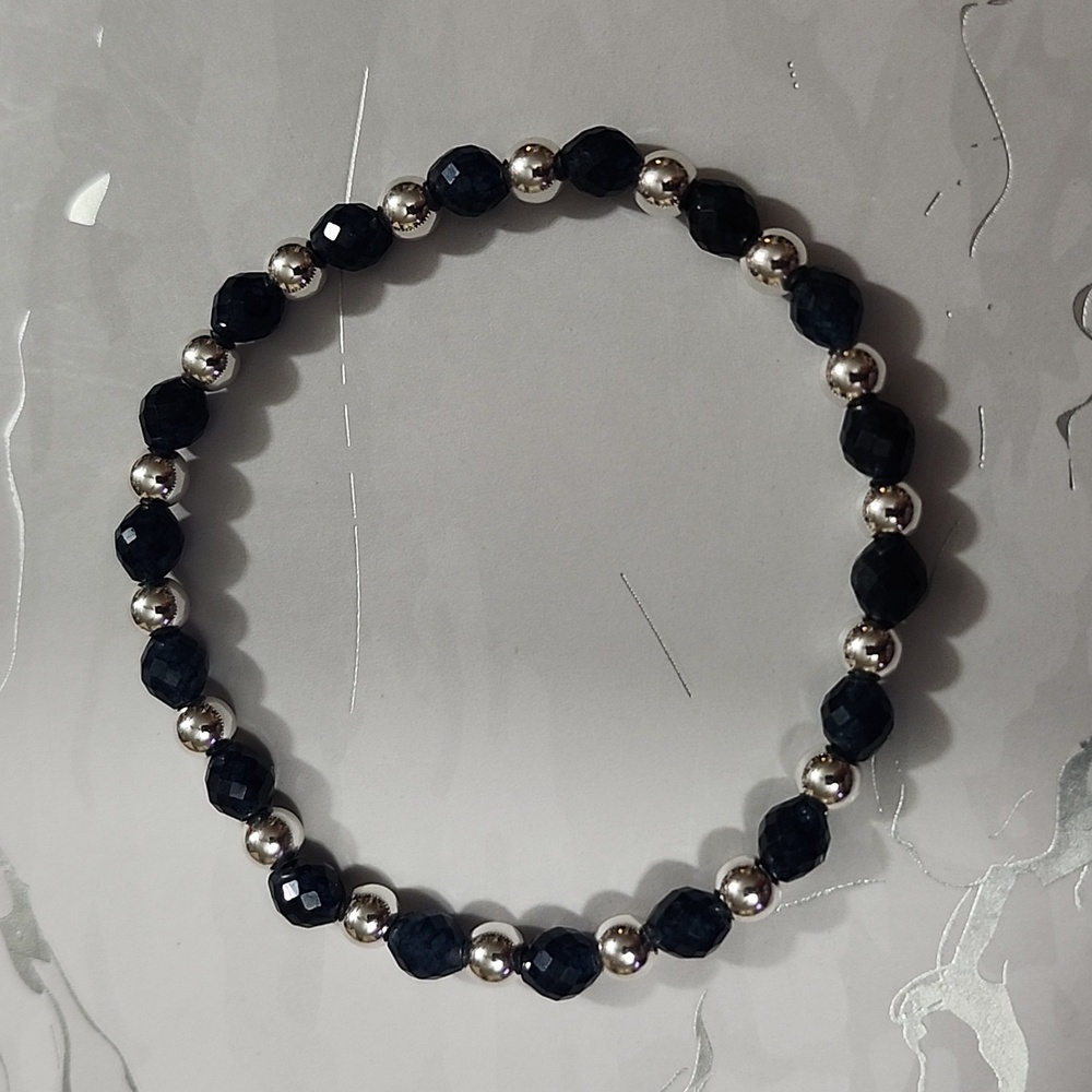 Handmade Natural Blue Faceted Chalcedony And Silver Bracelet